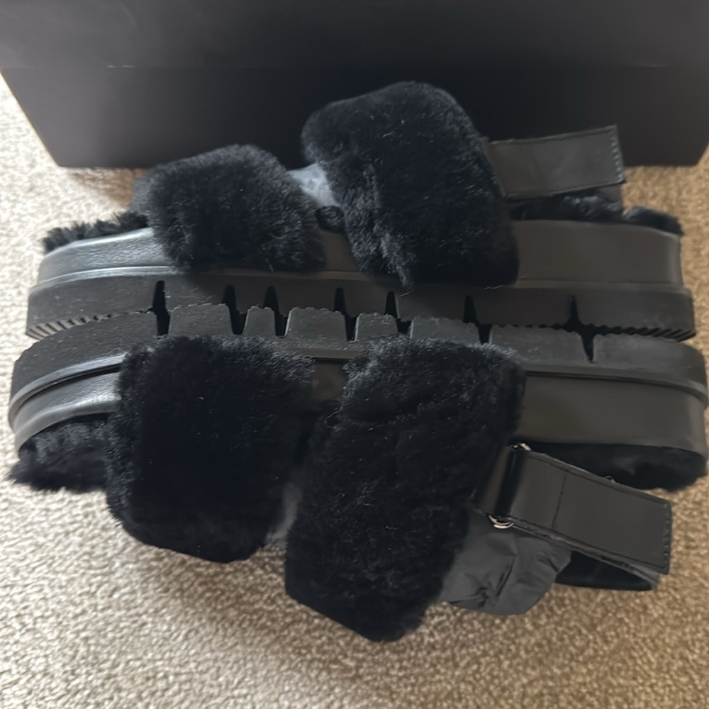 Massimo Dutti Black Fur Strap Leather Sandals | Shearling Winter| Size 9 NWT - Picture 4 of 9